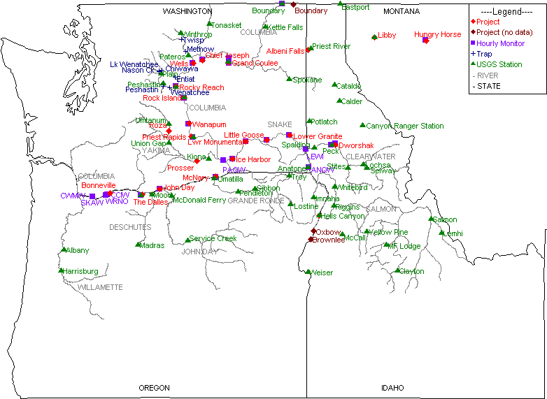 DART Map of Columbia Basin Data Collection Locations